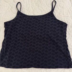 Lands’ End Eyelet Cami with built in Bra. Navy. Size Large
